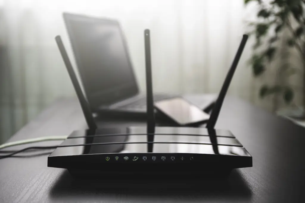 Office network equipment and router in a small business server closet